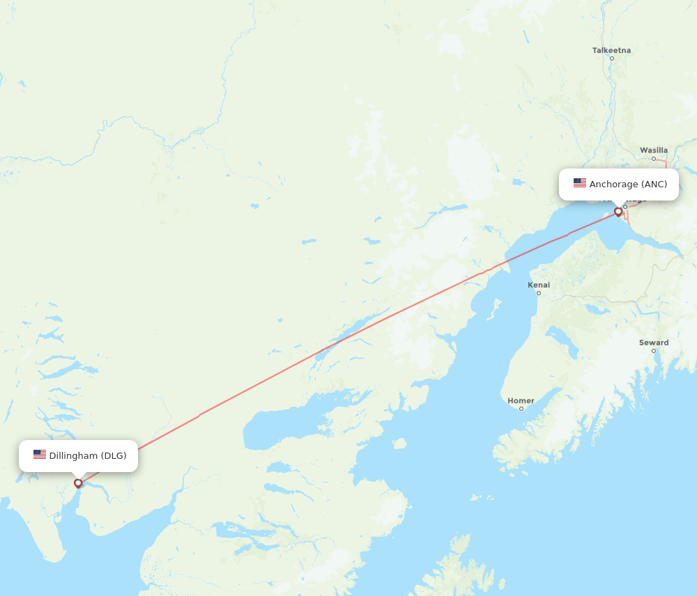 Dillingham - Anchorage route map and flight paths