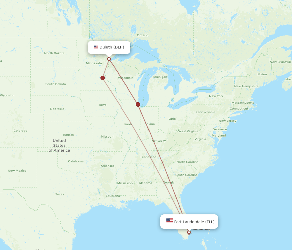 DLH to FLL flights and routes map