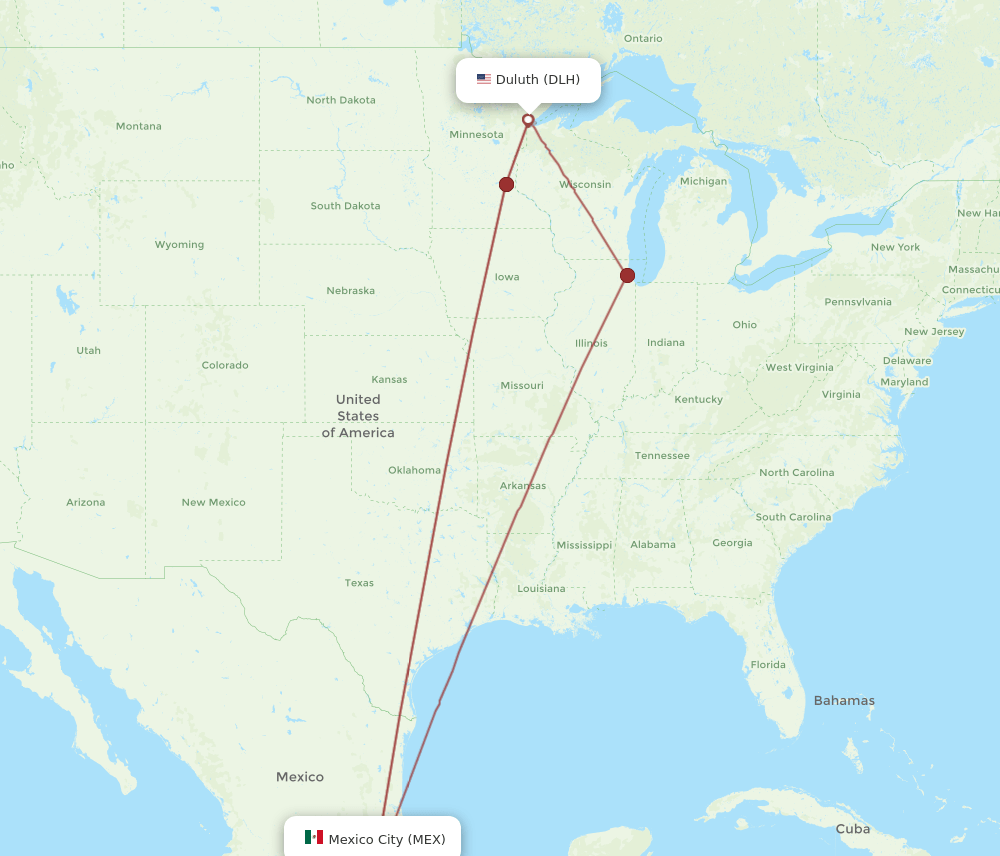 DLH-MEX flight routes