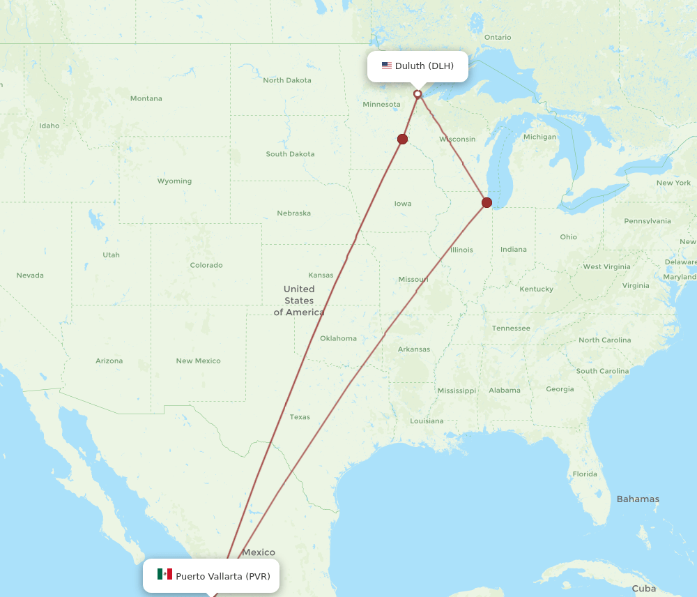 DLH to PVR flights and routes map