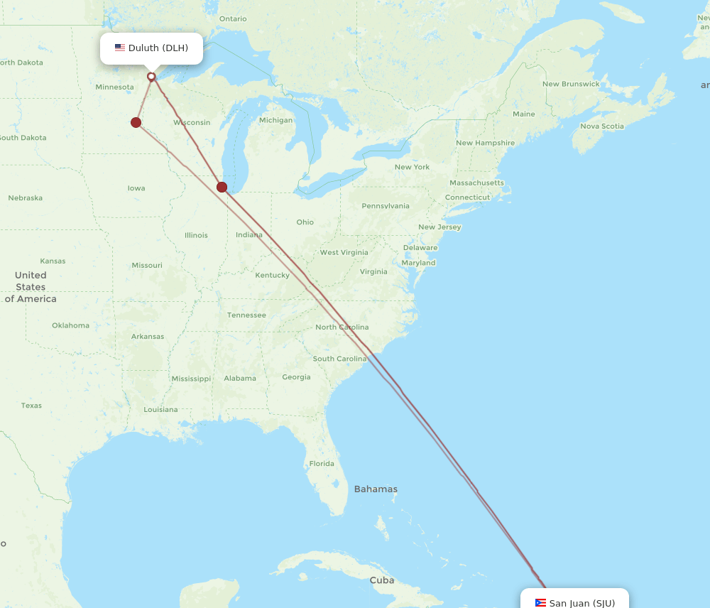 DLH to SJU flights and routes map