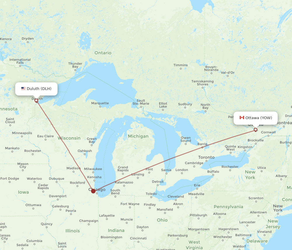 DLH-YOW flight routes
