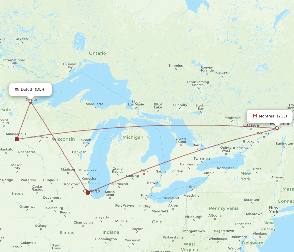 DLH-YUL flight routes