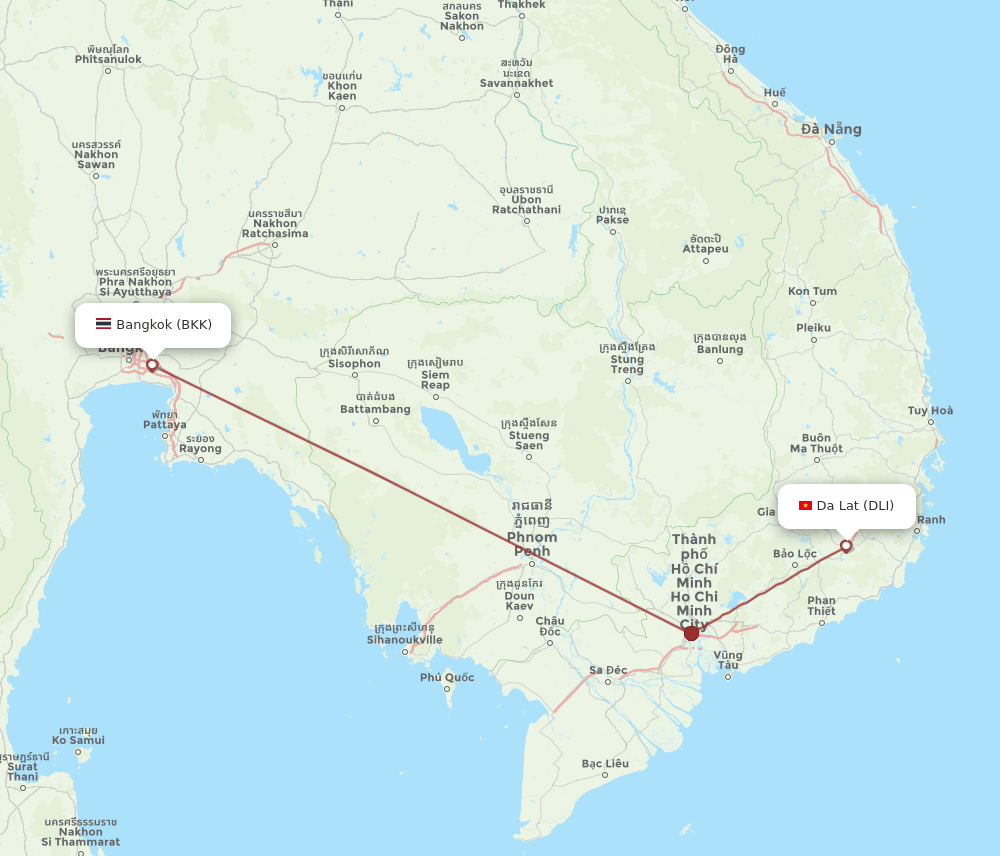 DLI to BKK flights and routes map