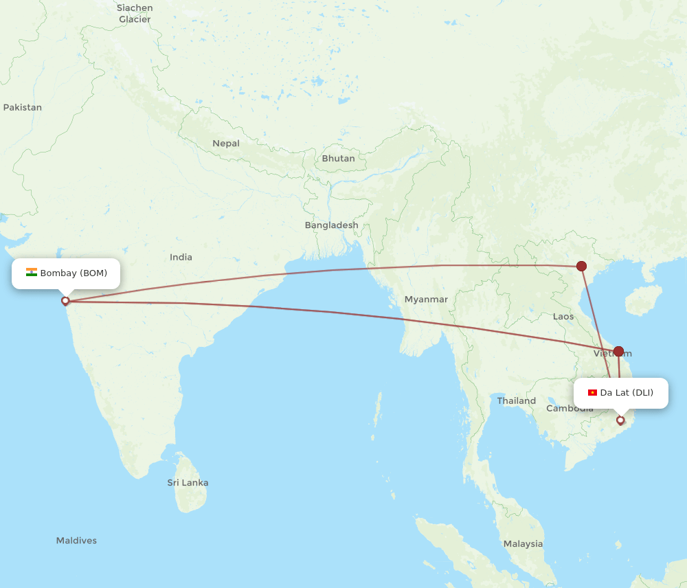 DLI-BOM flight routes