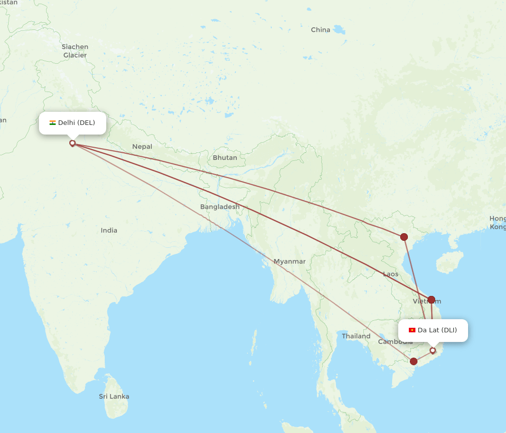 DLI-DEL flight routes
