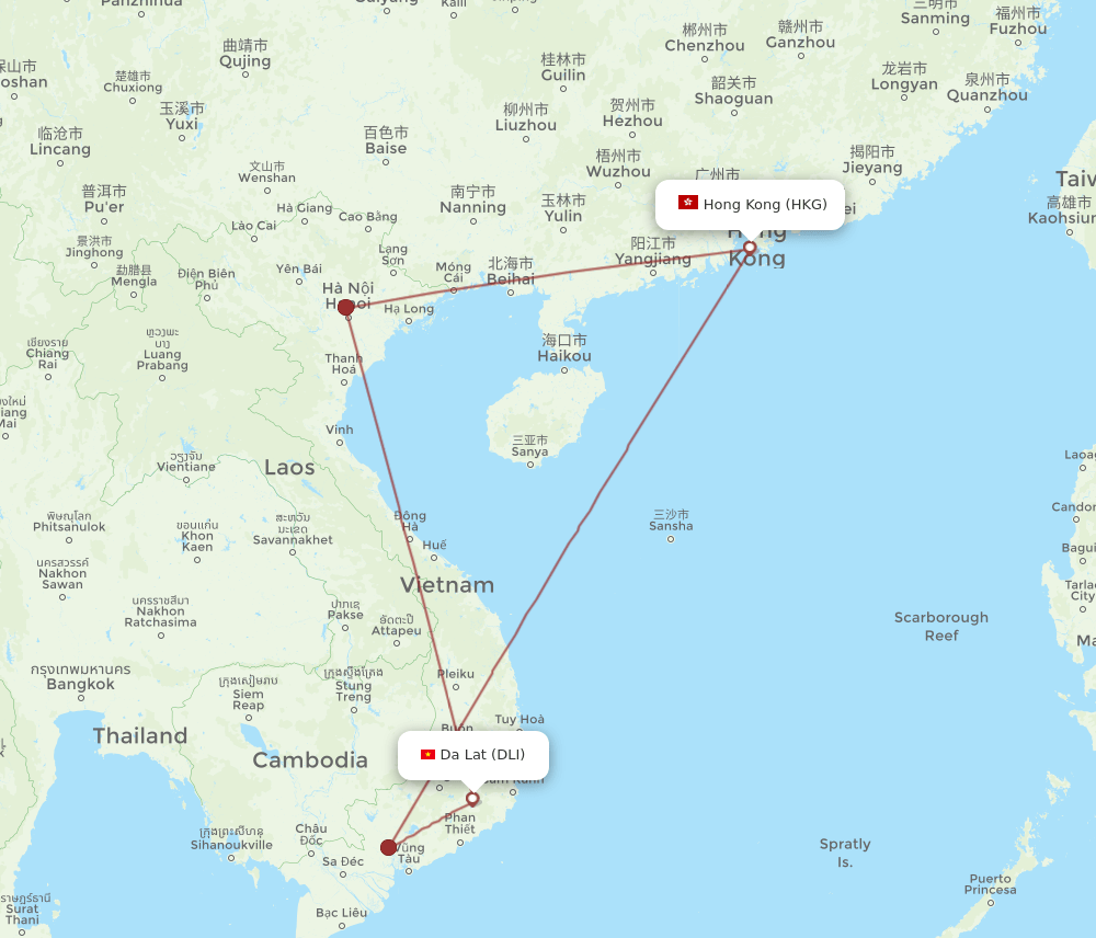 DLI-HKG flight routes