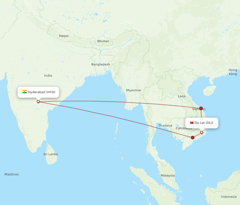 DLI-HYD flight routes