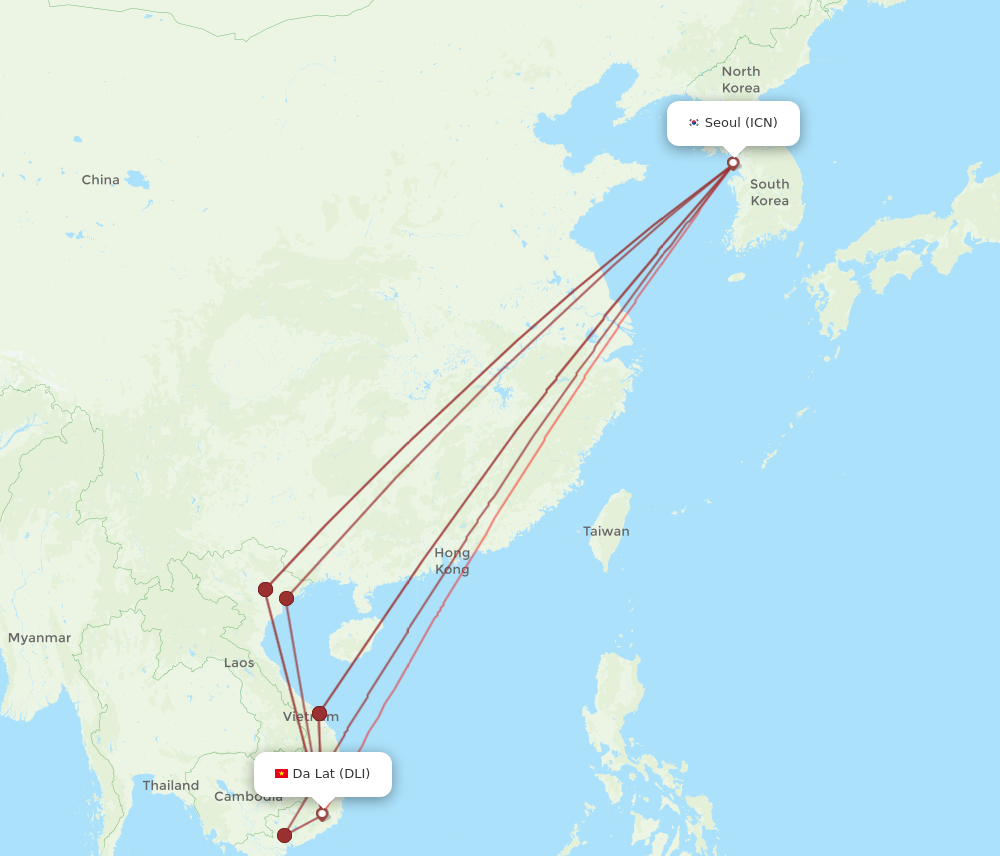 DLI to ICN flights and routes map