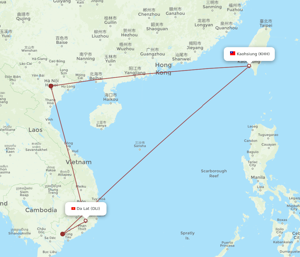 DLI-KHH flight routes