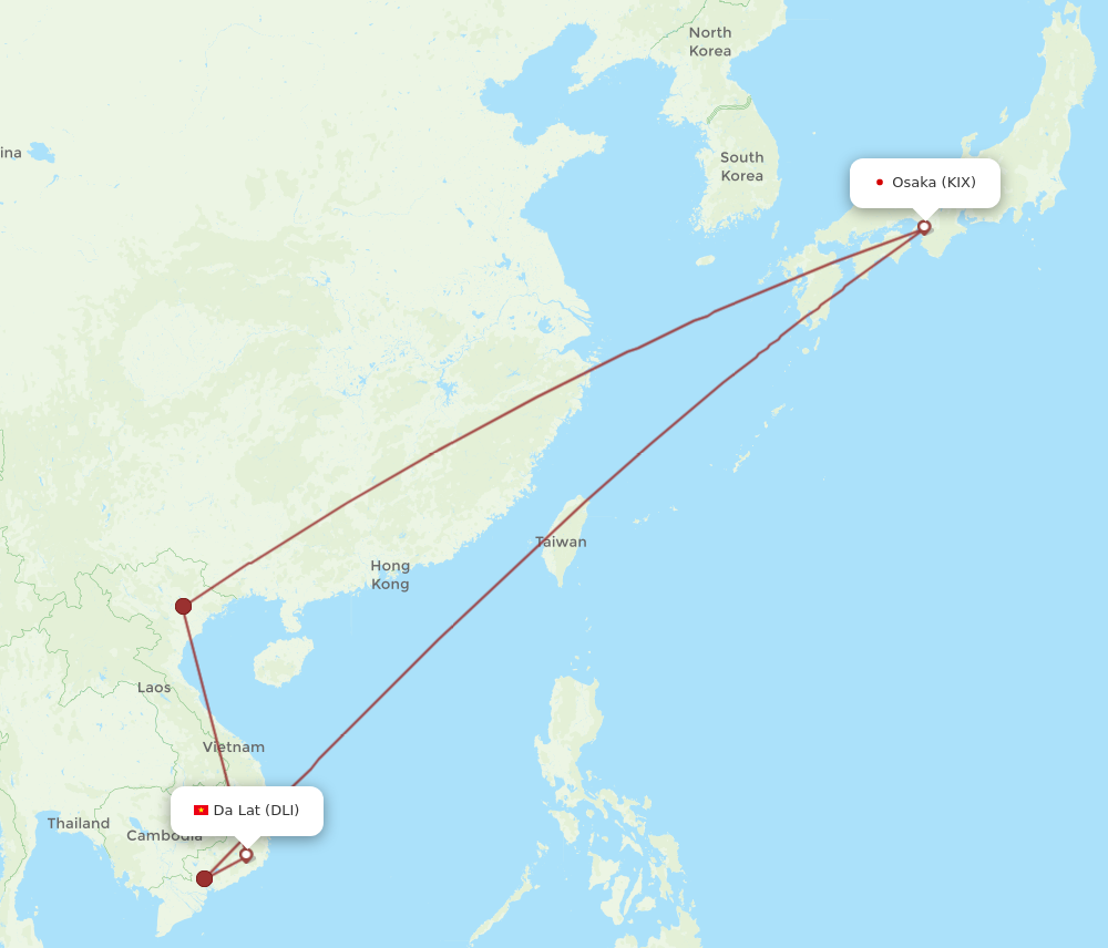 DLI to KIX flights and routes map