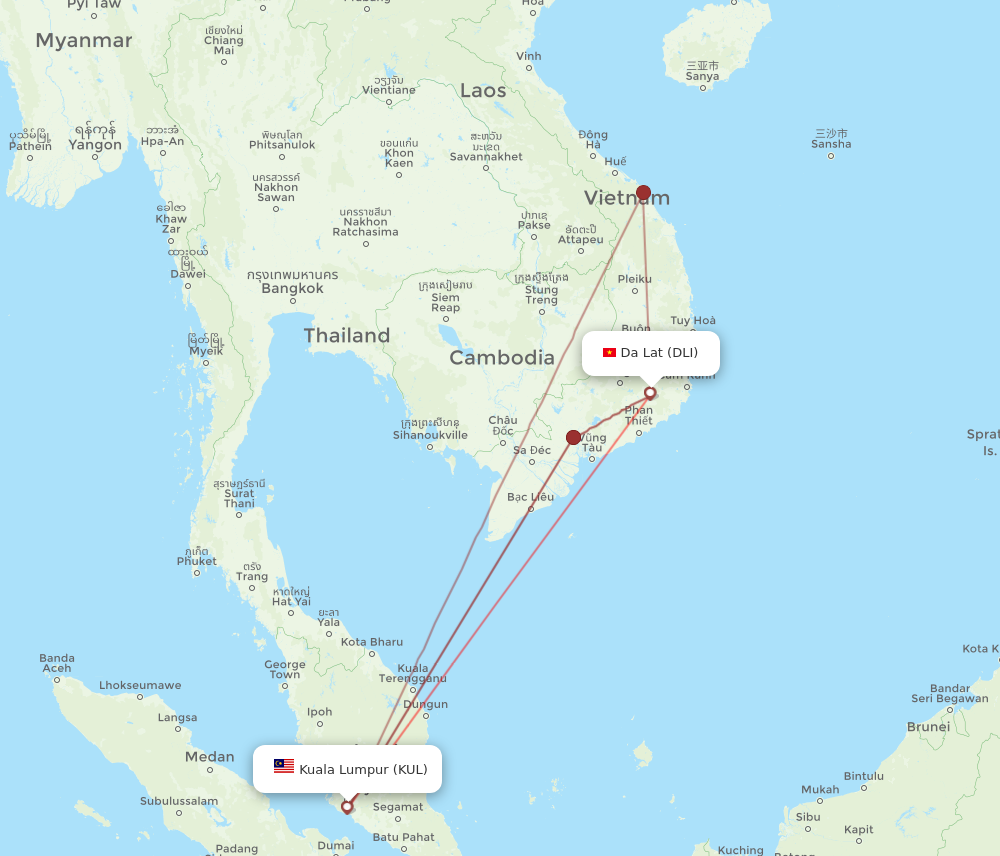 DLI to KUL flights and routes map