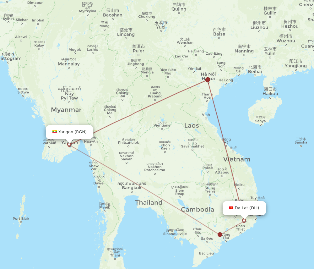 DLI-RGN flight routes