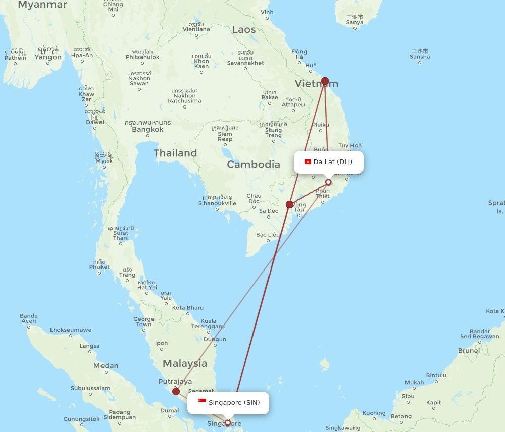 DLI-SIN flight routes