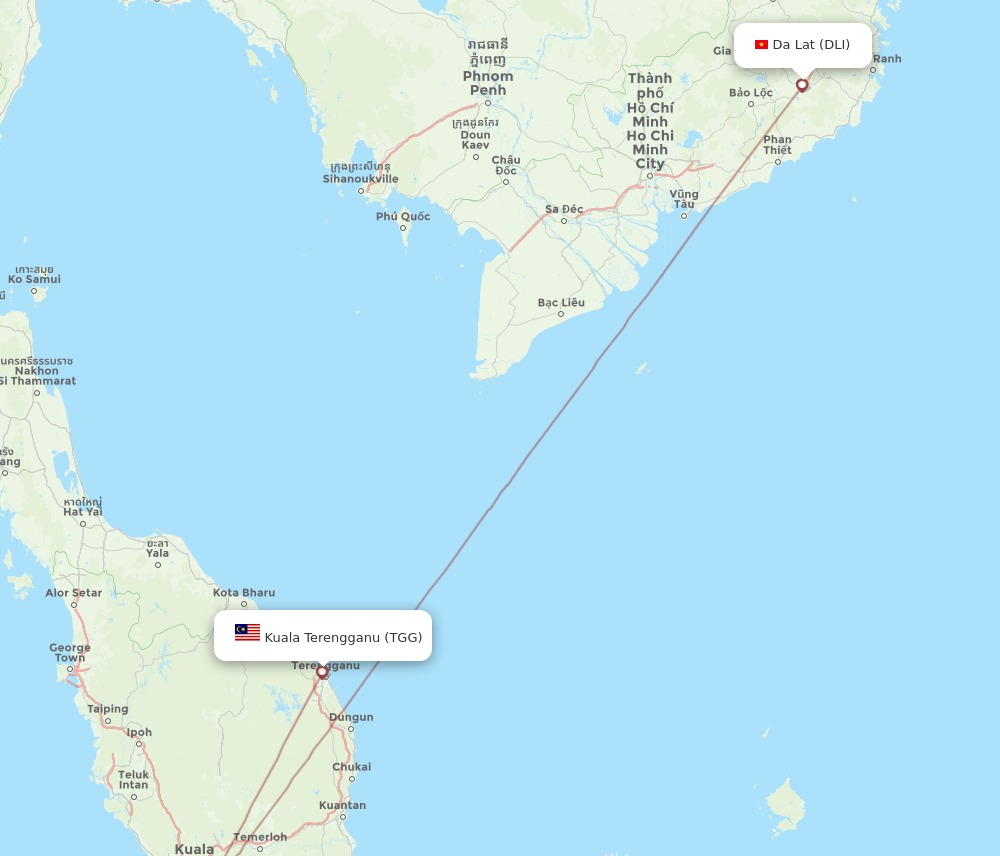 DLI-TGG flight routes