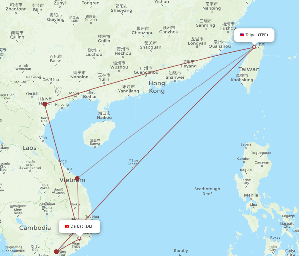 DLI to TPE flights and routes map