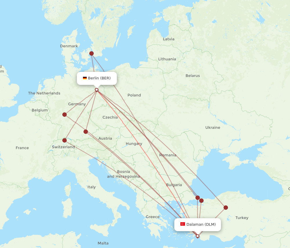 DLM to BER flights and routes map