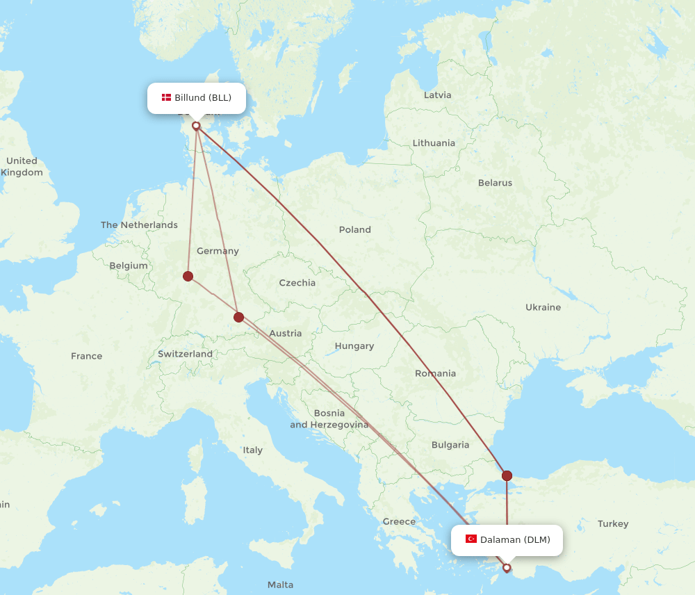 DLM to BLL flights and routes map