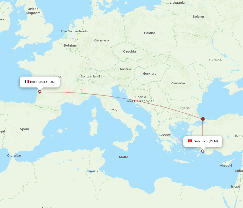 DLM to BOD flights and routes map