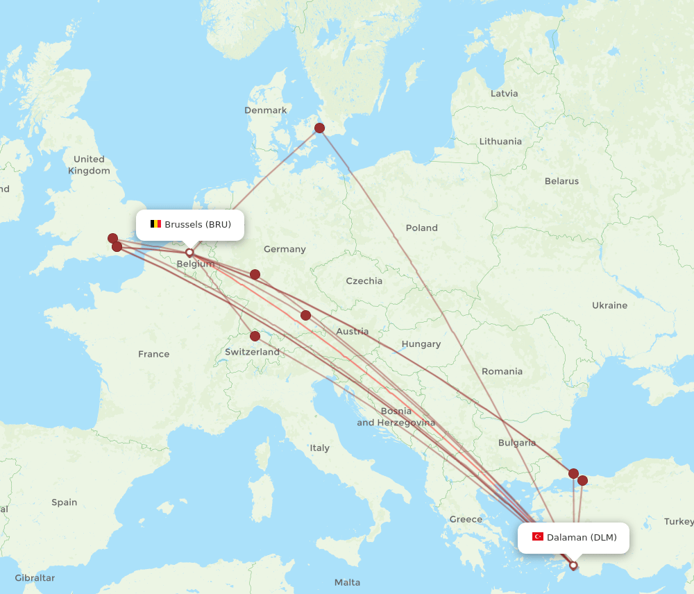 DLM-BRU flight routes