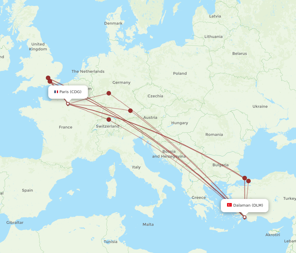 DLM to CDG flights and routes map