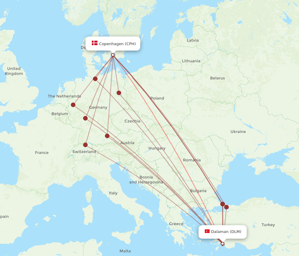 DLM-CPH flight routes
