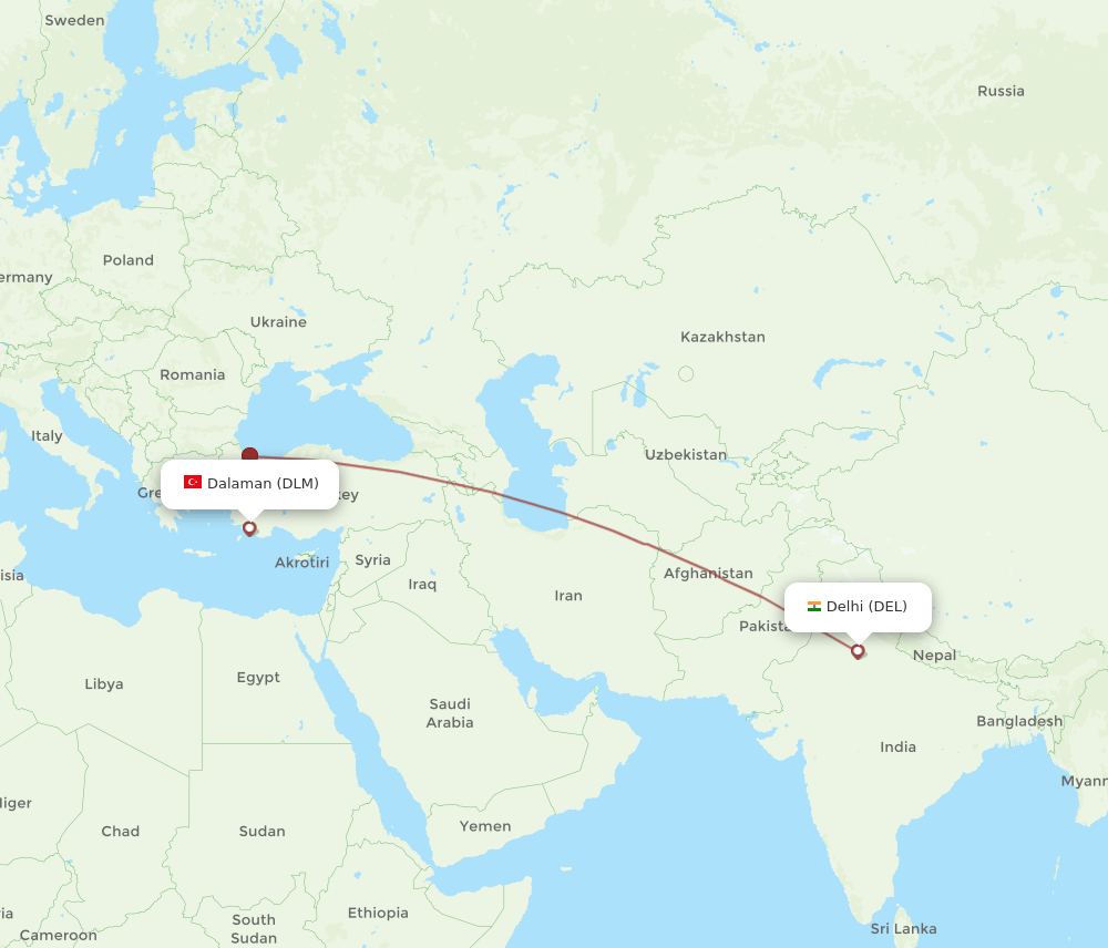 DLM to DEL flights and routes map