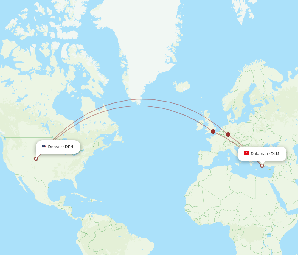 DLM-DEN flight routes