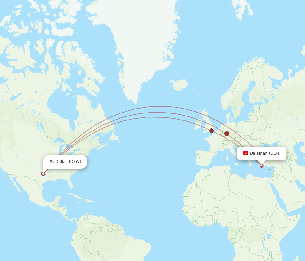 DLM-DFW flight routes