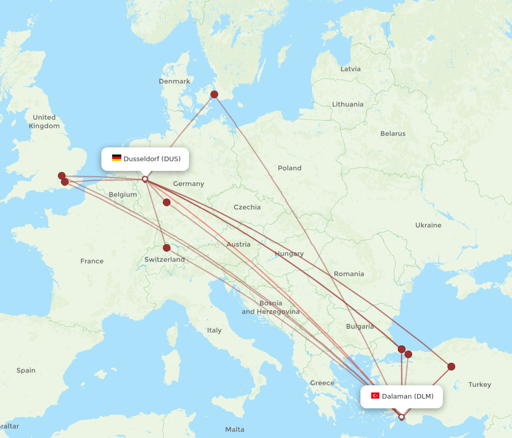 DLM to DUS flights and routes map
