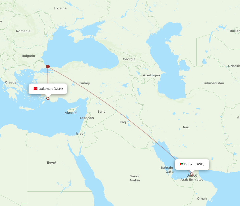 Dalaman - Dubai route map and flight paths
