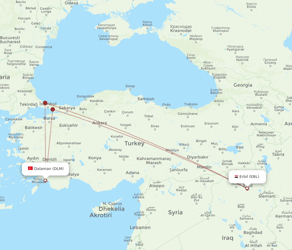 DLM-EBL flight routes