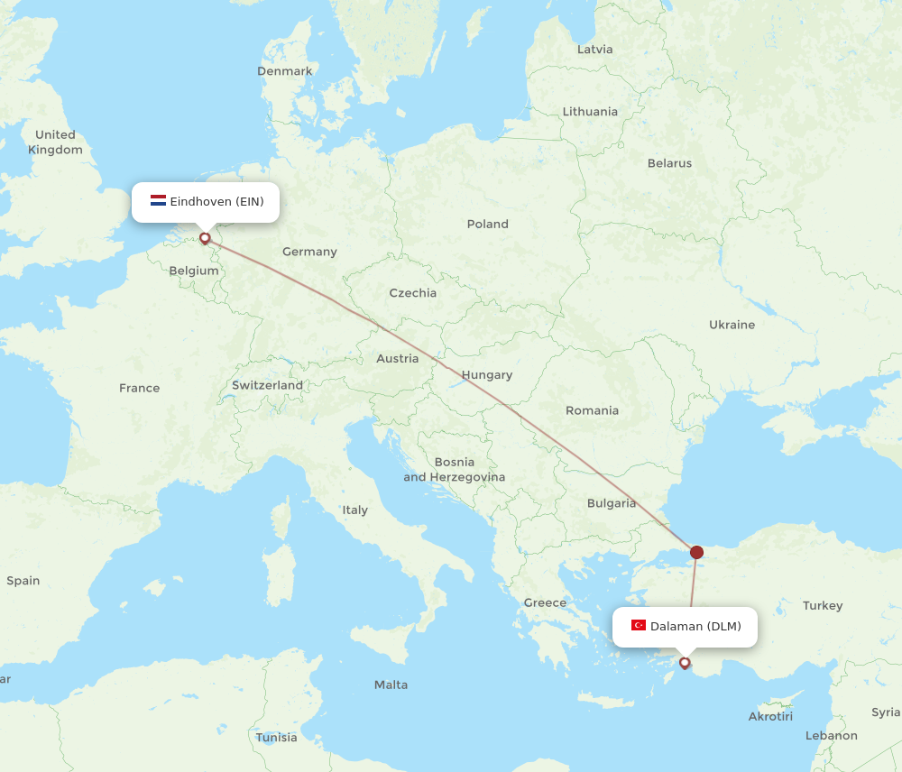 DLM to EIN flights and routes map