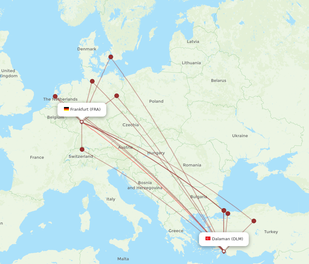 DLM to FRA flights and routes map