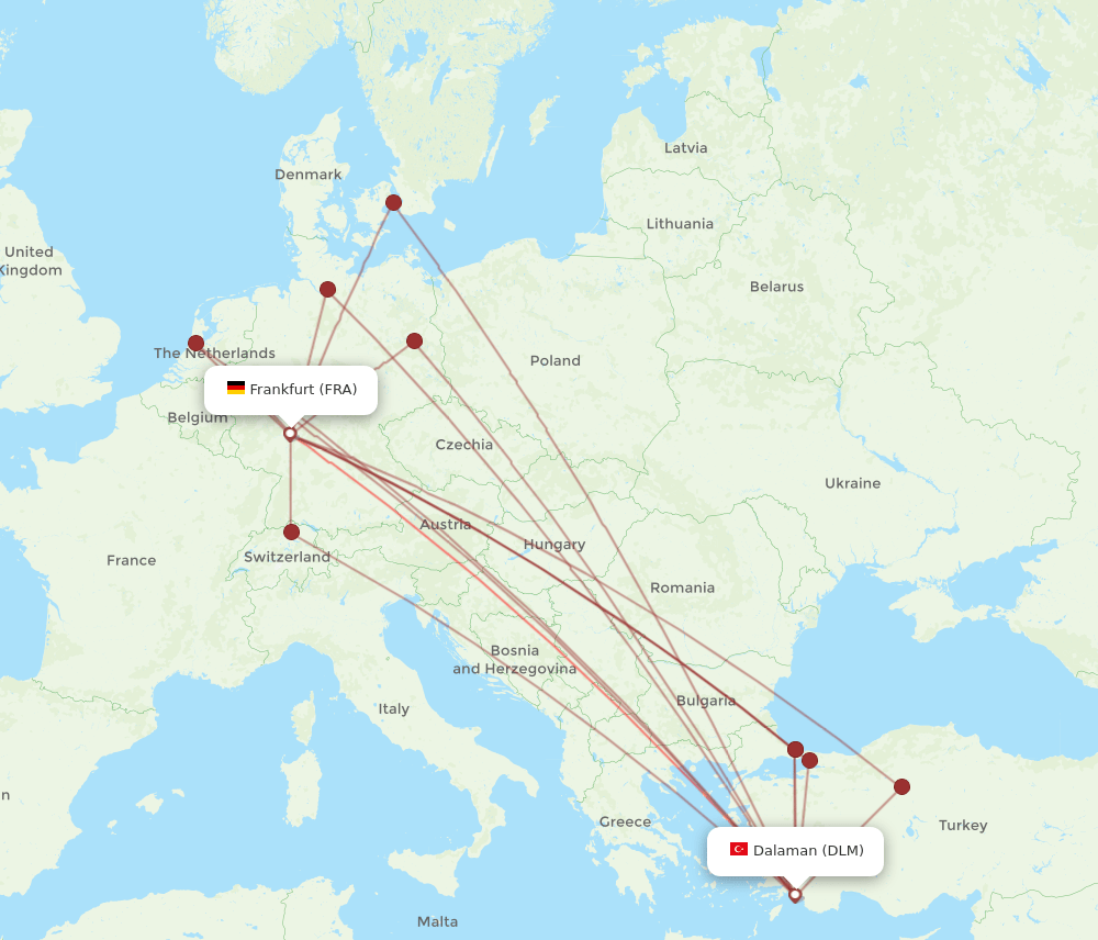 DLM-FRA flight routes