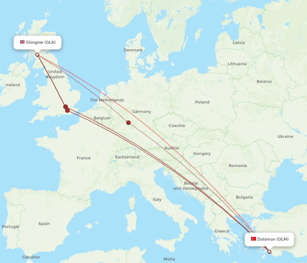 DLM-GLA flight routes