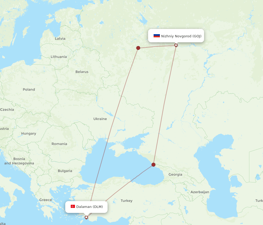 DLM to GOJ flights and routes map