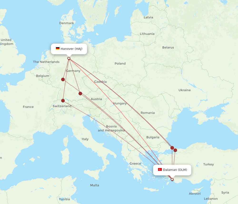 DLM to HAJ flights and routes map