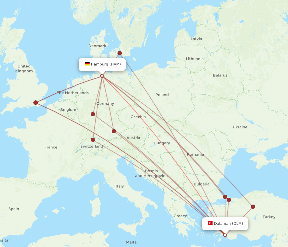 DLM to HAM flights and routes map