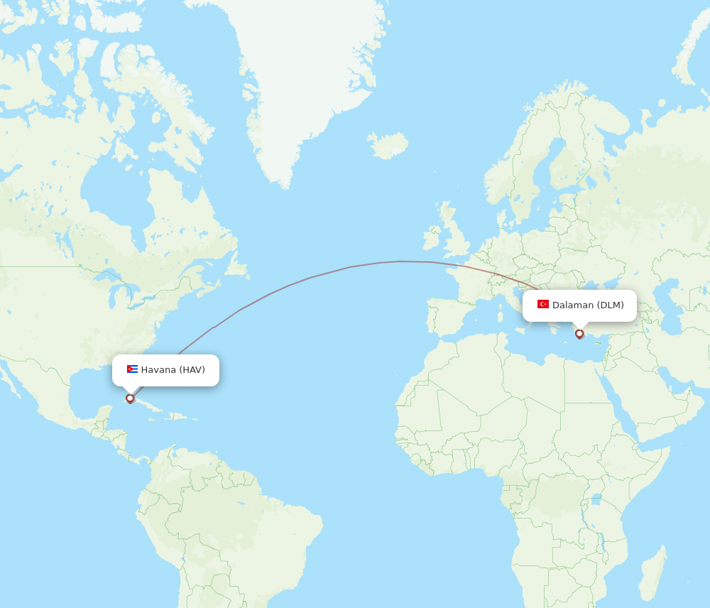 Havana - Dalaman route map and flight paths
