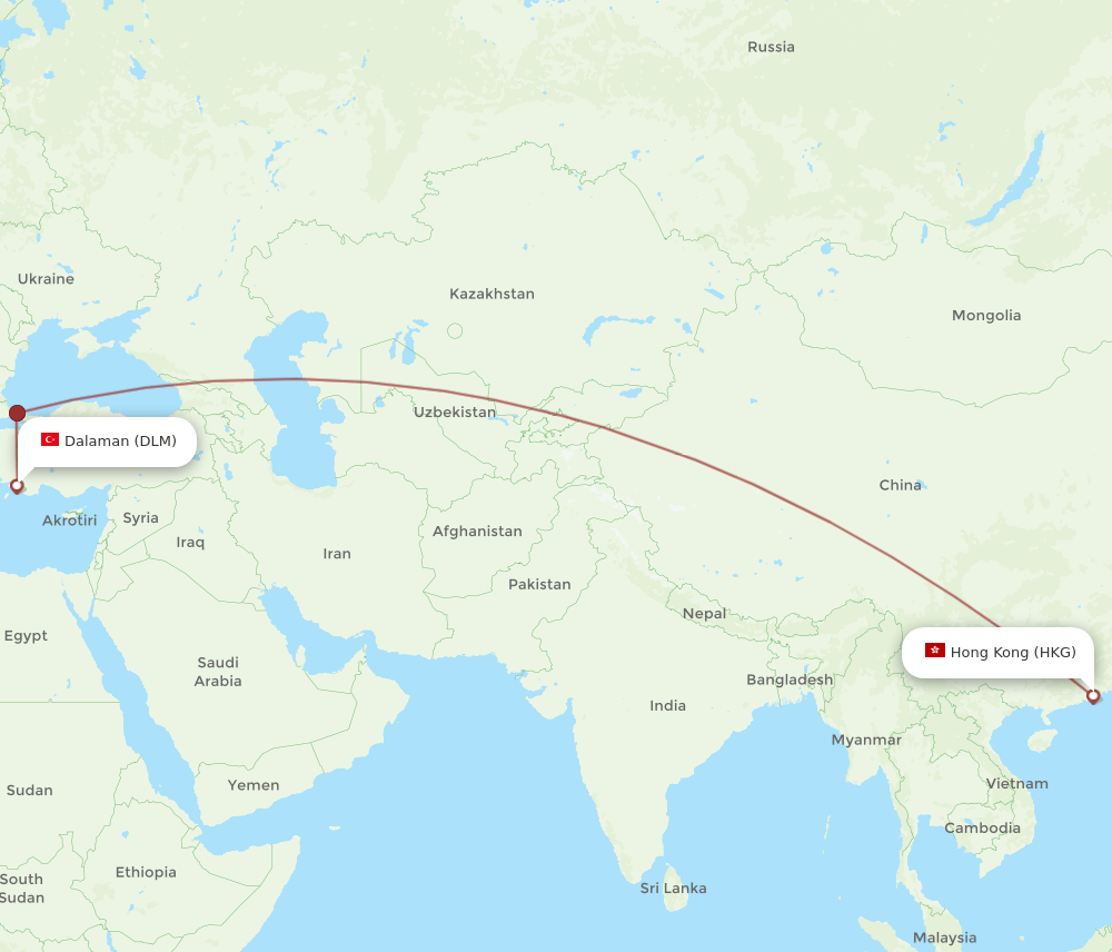 DLM to HKG flights and routes map