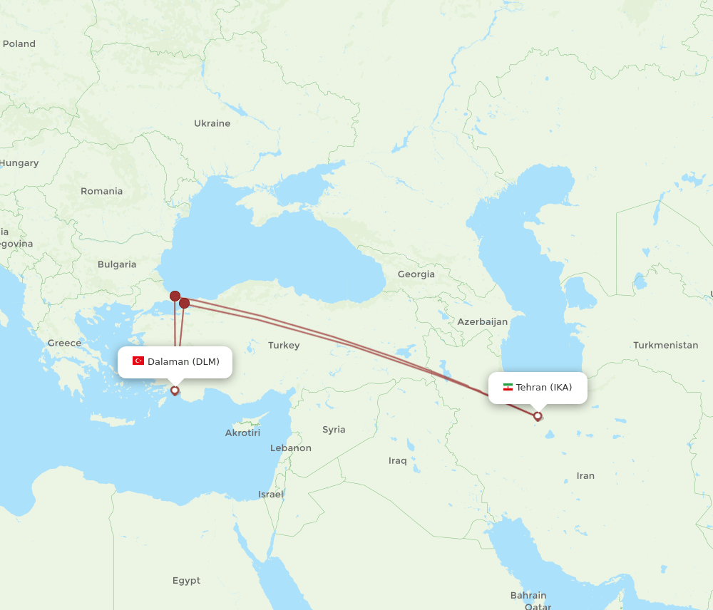 DLM to IKA flights and routes map