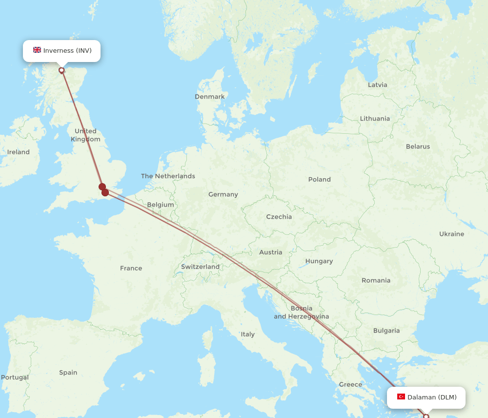 DLM to INV flights and routes map