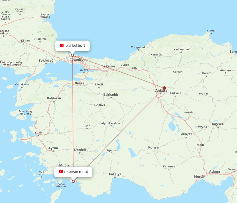 DLM to IST flights and routes map
