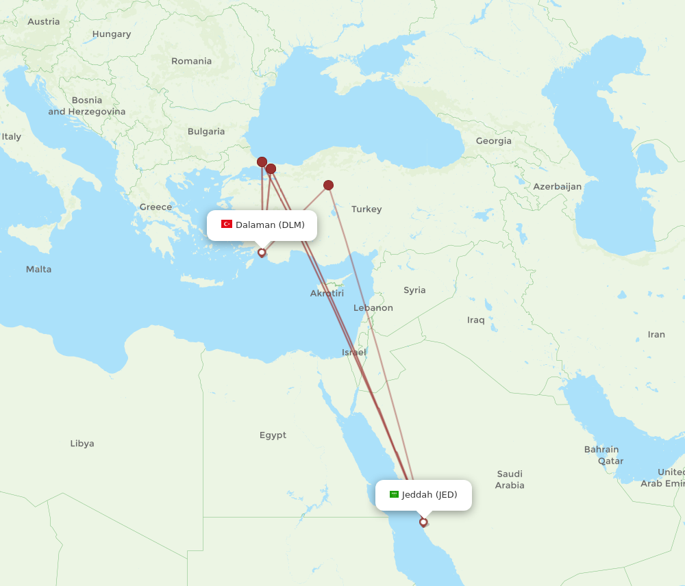 DLM to JED flights and routes map