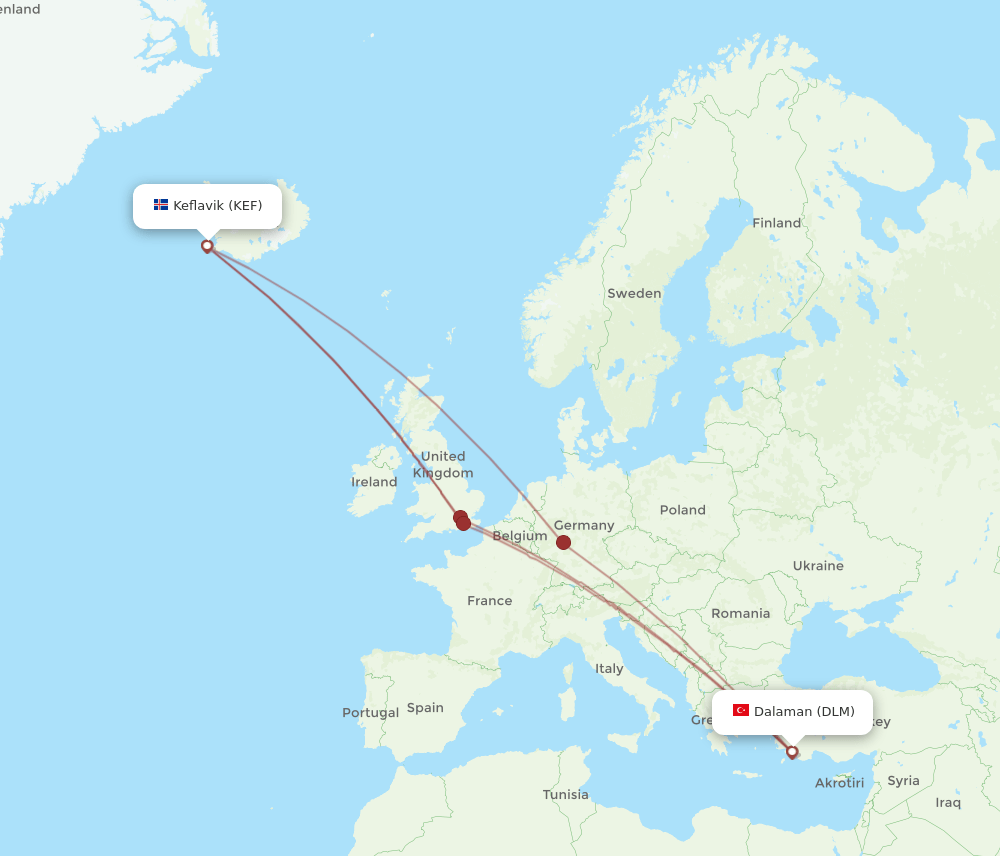 DLM-KEF flight routes