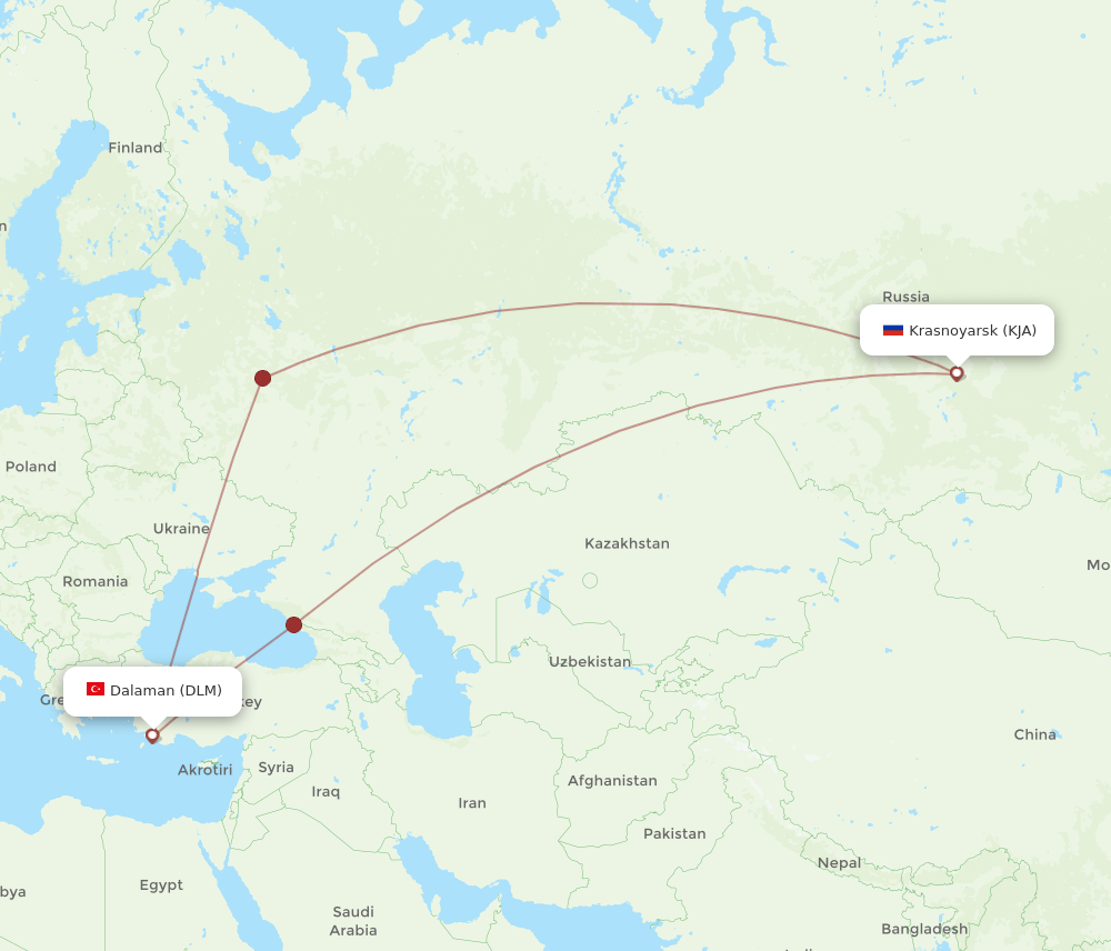 DLM-KJA flight routes