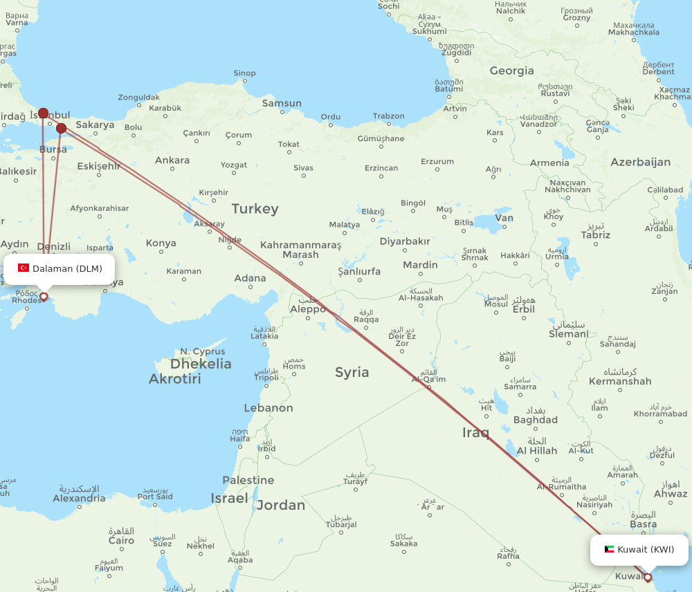 DLM to KWI flights and routes map