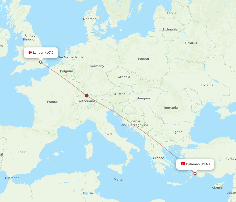 London - Dalaman route map and flight paths