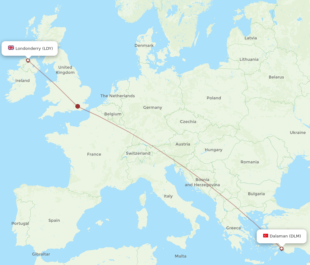 DLM-LDY flight routes